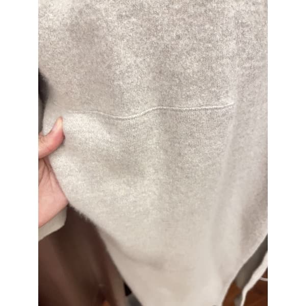 二手❤️正韓燕麥奶白拼色羔羊毛帽領綁帶保暖開衫大衣 縮圖 3