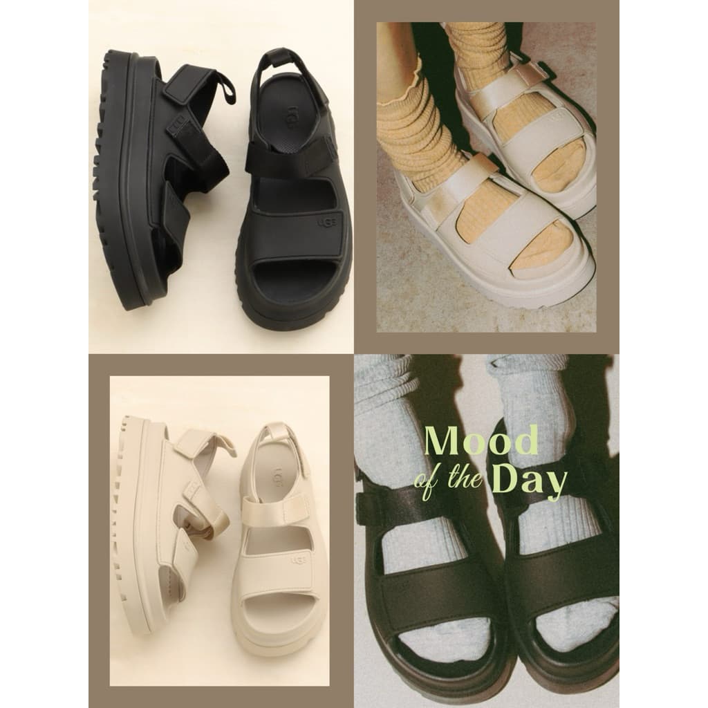 日本代購🐝附發票❤️ 日本人氣🔥UGG GoldenGlow 厚底涼鞋｜超輕量魔鬼氈涼鞋 防水EVA增高涼鞋 黑色 米色 縮圖 2